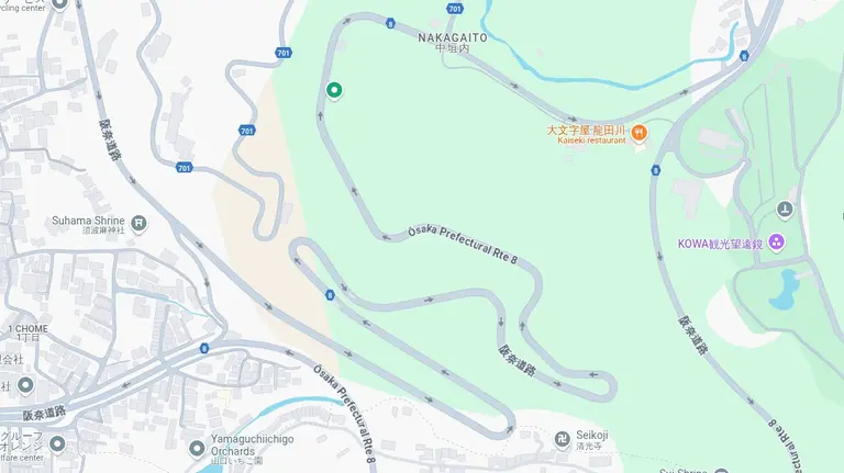 A Google map showing a plan of the Osaka Prefectural Road 8